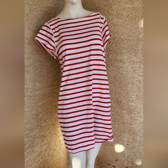 Milly For Design Nation Red & White Striped T-Shirt Dress. ‎ yarn dyed - Picture 2 of 6
